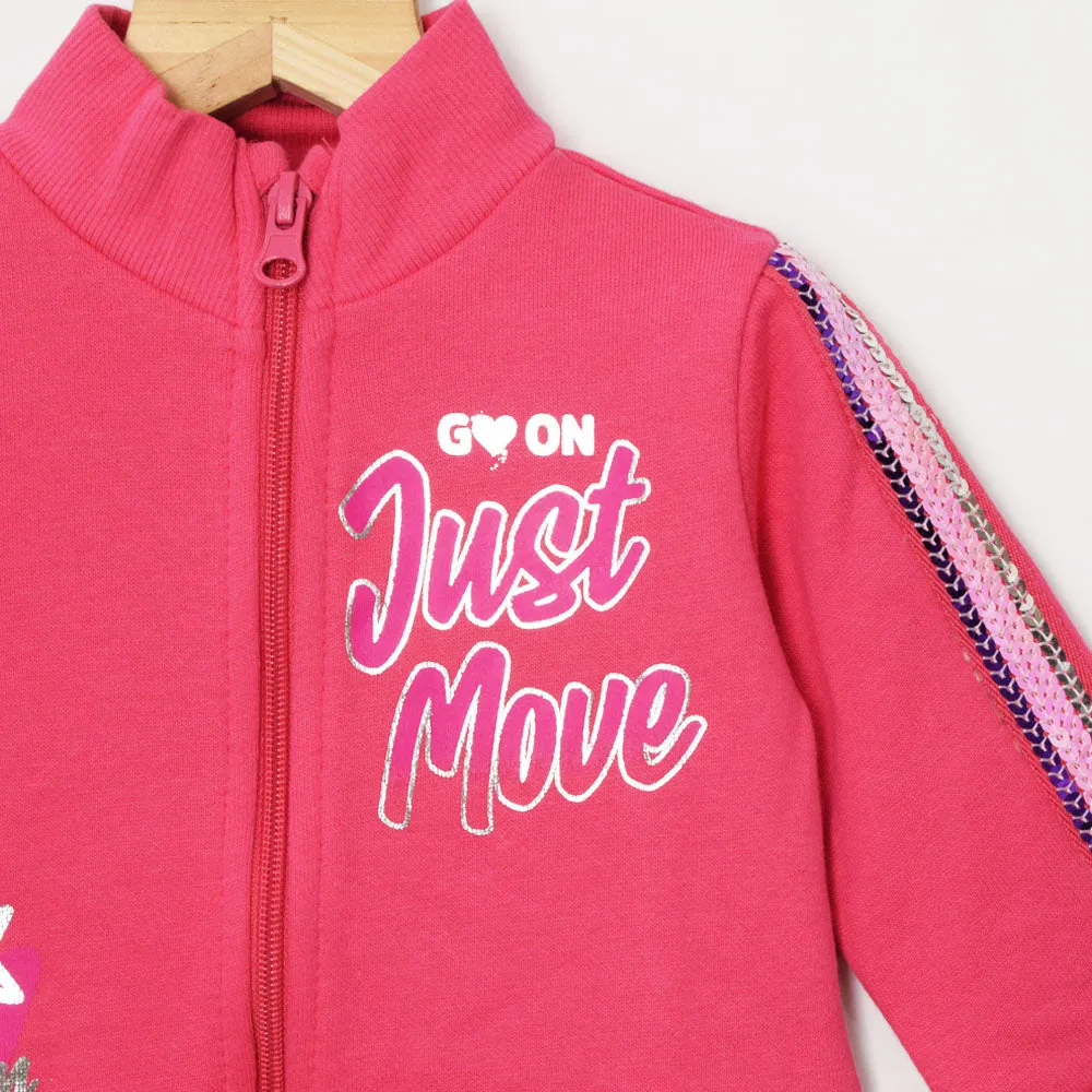 Pink Sequins Embellished Front Zipper Jacket