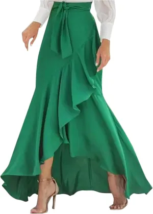 Plus Size Skirts for Women Ruffle Mermaid Skirt Flowy Long Plaid Skirts High Waisted Maxi Skirt Lace Up A Line Skirts