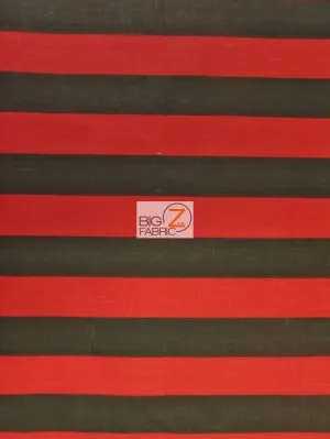 Poly Cotton 1 Inch Stripe Fabric  / Black/Red / Sold By The Yard