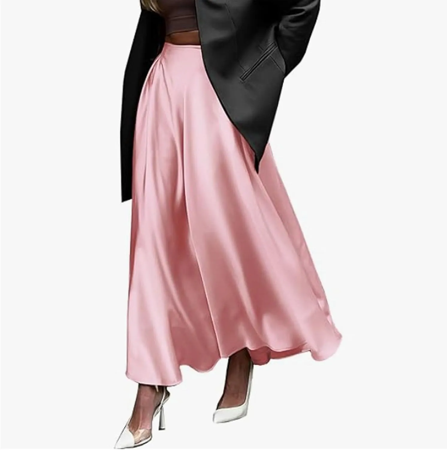 Satin Skirts for Women 2025 Summer Vacation Elastic High Waisted A Line Slip Skirt Elegant Work Office Flowy Long Maxi Skirt