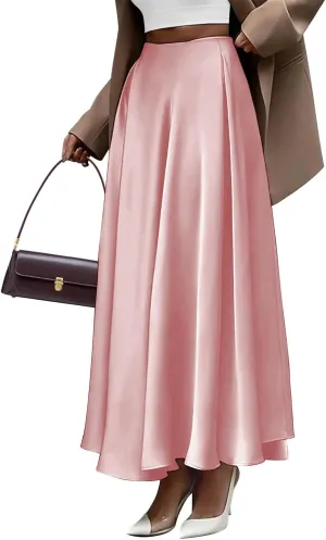 Satin Skirts for Women 2025 Summer Vacation Elastic High Waisted A Line Slip Skirt Elegant Work Office Flowy Long Maxi Skirt