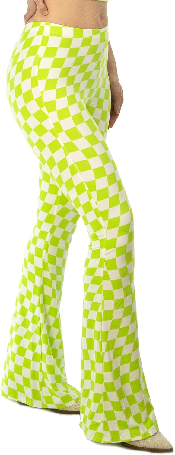 Shop Delfina Women's Print Elastic High Waisted Stretch Flared Leg Yoga Festival Rave Bell Bottoms Pants