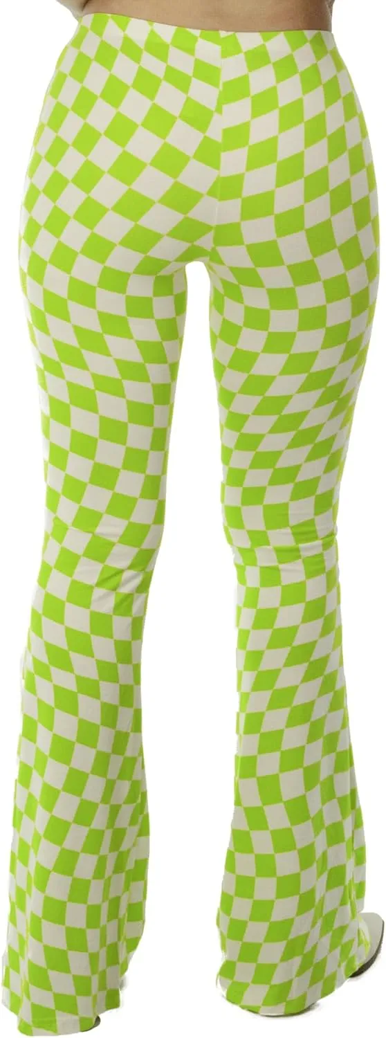 Shop Delfina Women's Print Elastic High Waisted Stretch Flared Leg Yoga Festival Rave Bell Bottoms Pants