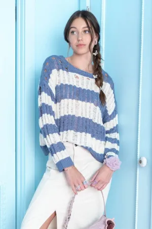 Striped Ladder Knit Pullover Sweater