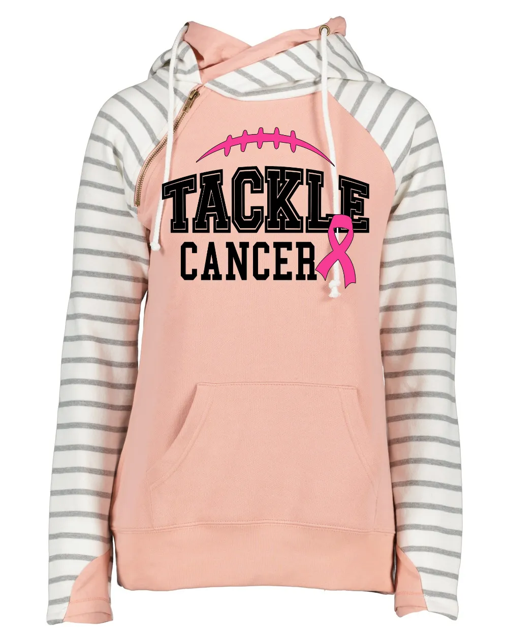 Tackle Cancer Simple Pink Out Tackle Cancer Football Cowl Double Hood Top