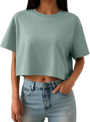 Trendy Queen Womens Crop Tops Oversized Workout Tshirts Short Sleeve Tees Summer Spring 2025 Casual Trendy Fashion Clothes