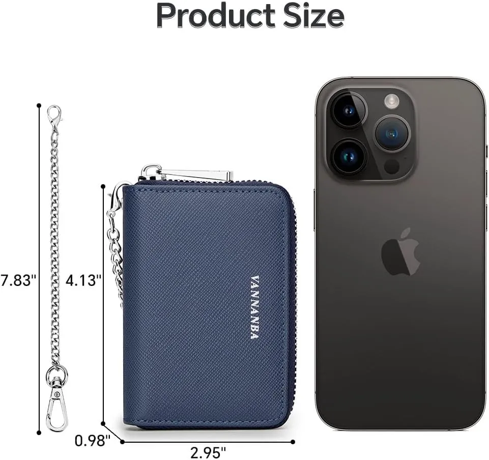 VANNANBA Chain Wallet Zipper Large Capacity Organizer Accordion Wallet Genuine Leather Purse RFID Blocking Wallet for Men,blue10