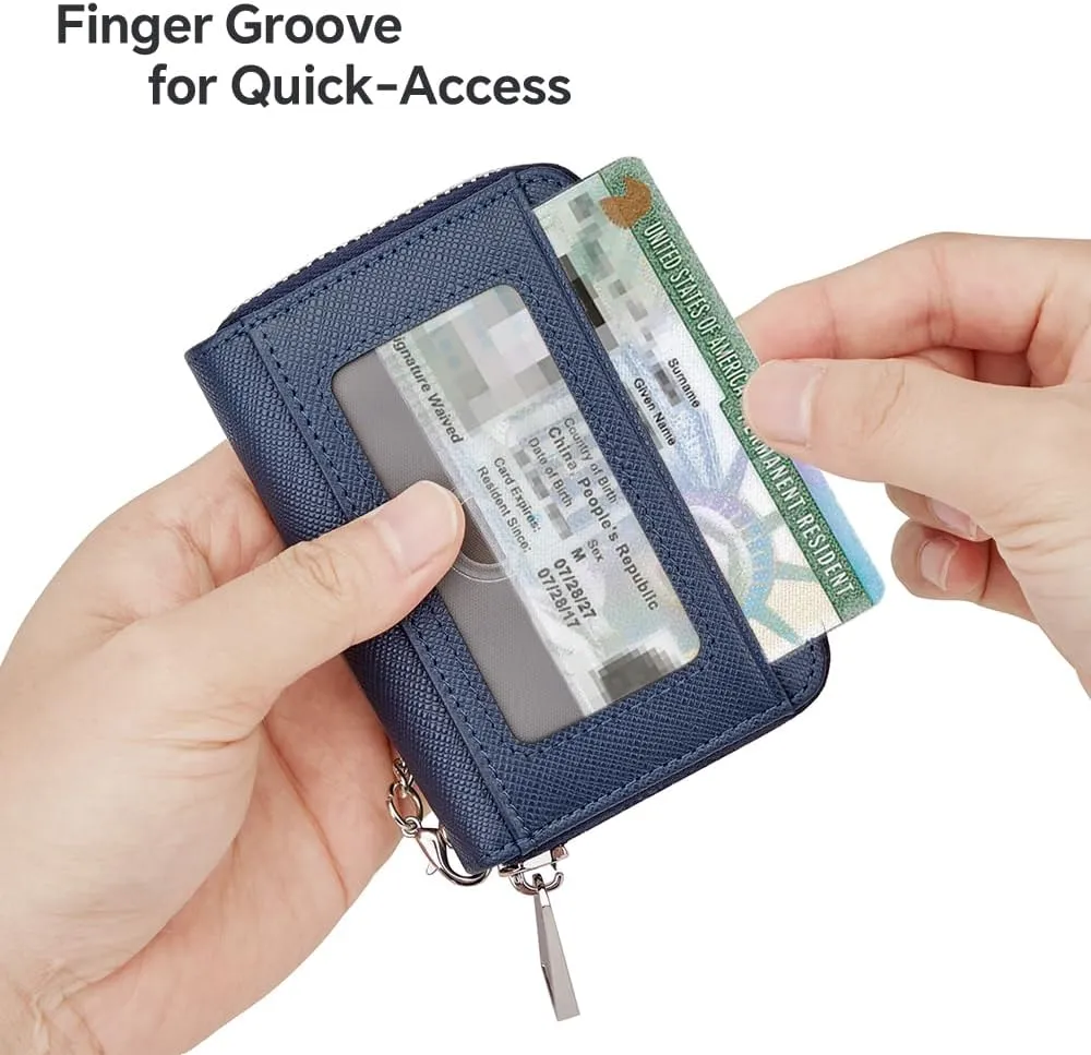 VANNANBA Chain Wallet Zipper Large Capacity Organizer Accordion Wallet Genuine Leather Purse RFID Blocking Wallet for Men,blue10