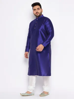 VASTRAMAY Men's Dark Blue Silk Kurta Set
