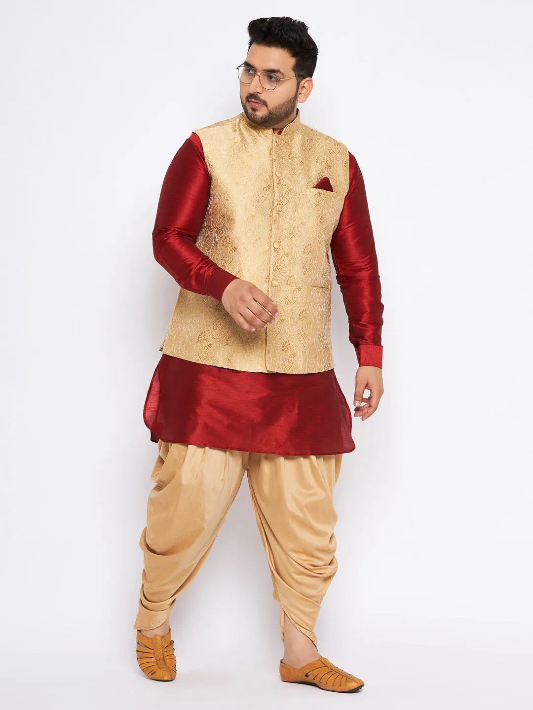 VASTRAMAY Rose Gold Nehru Jacket Set