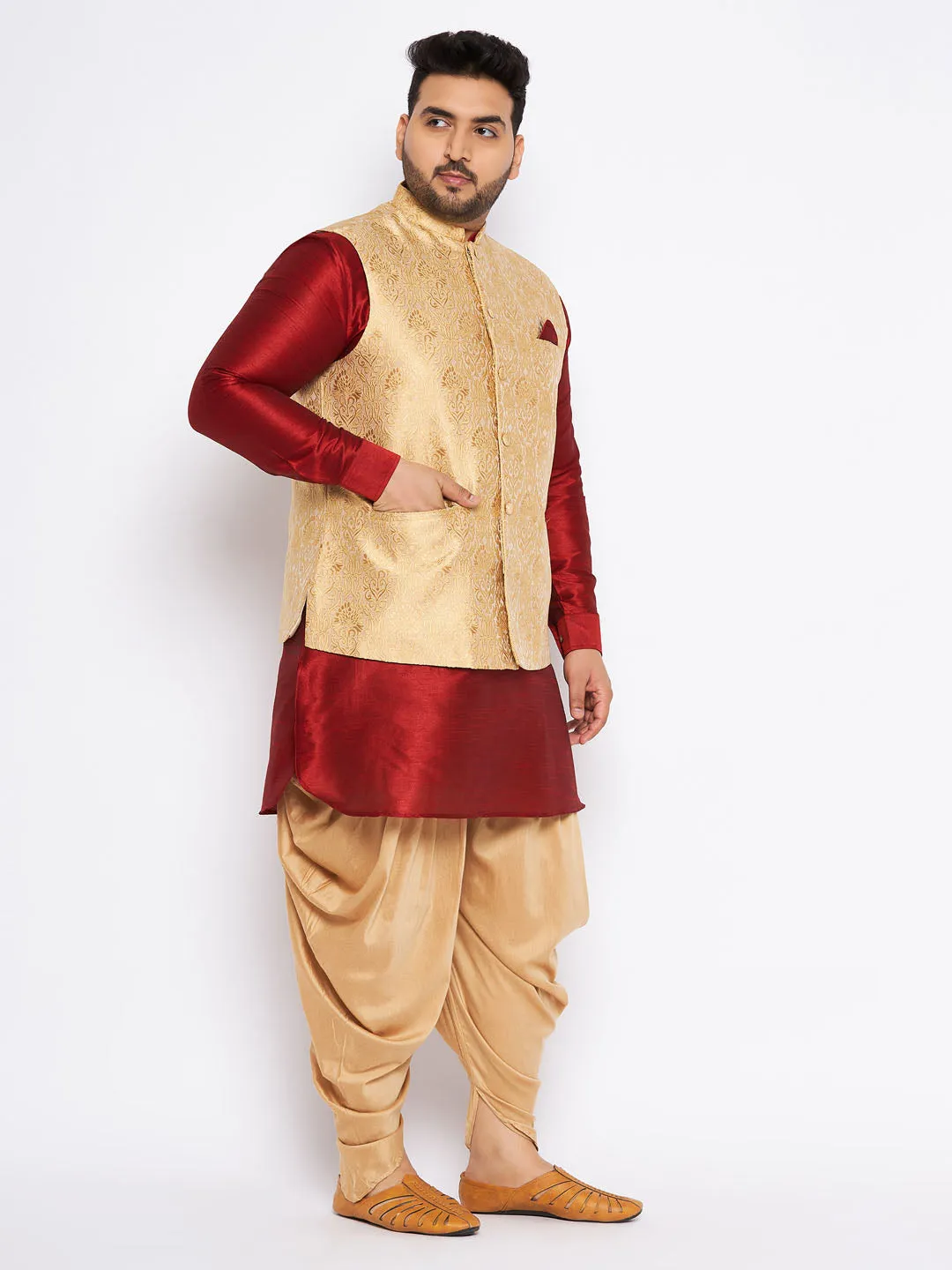 VASTRAMAY Rose Gold Nehru Jacket Set