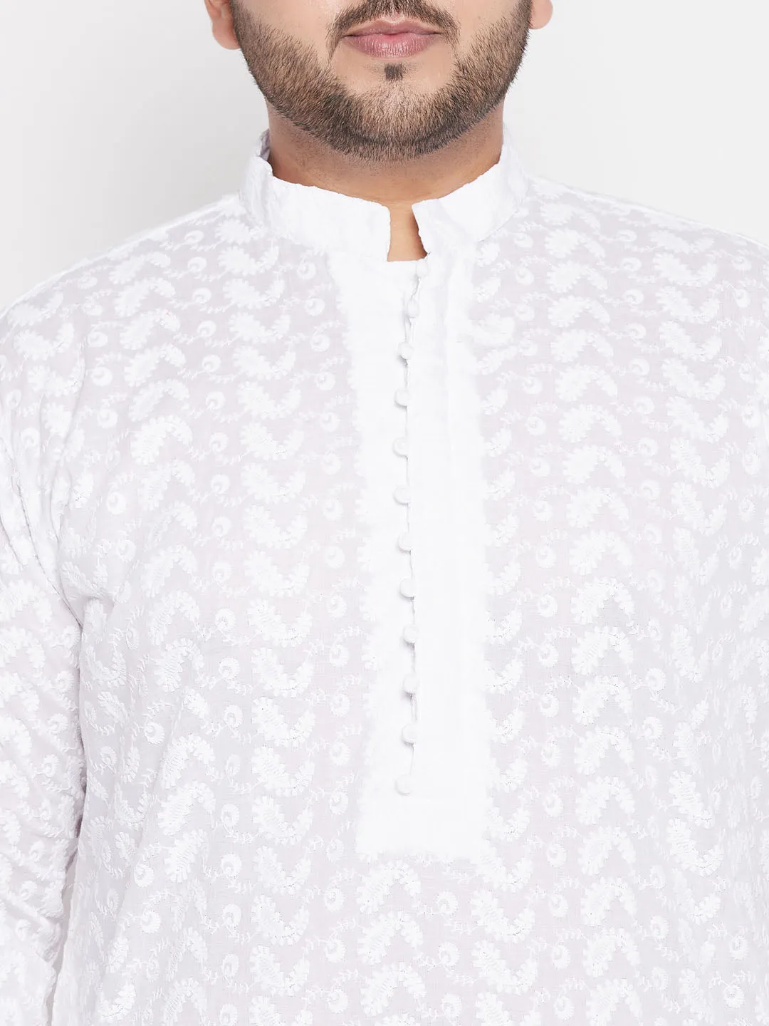 VASTRAMAY White Chikankari Embroidered Men's Kurta