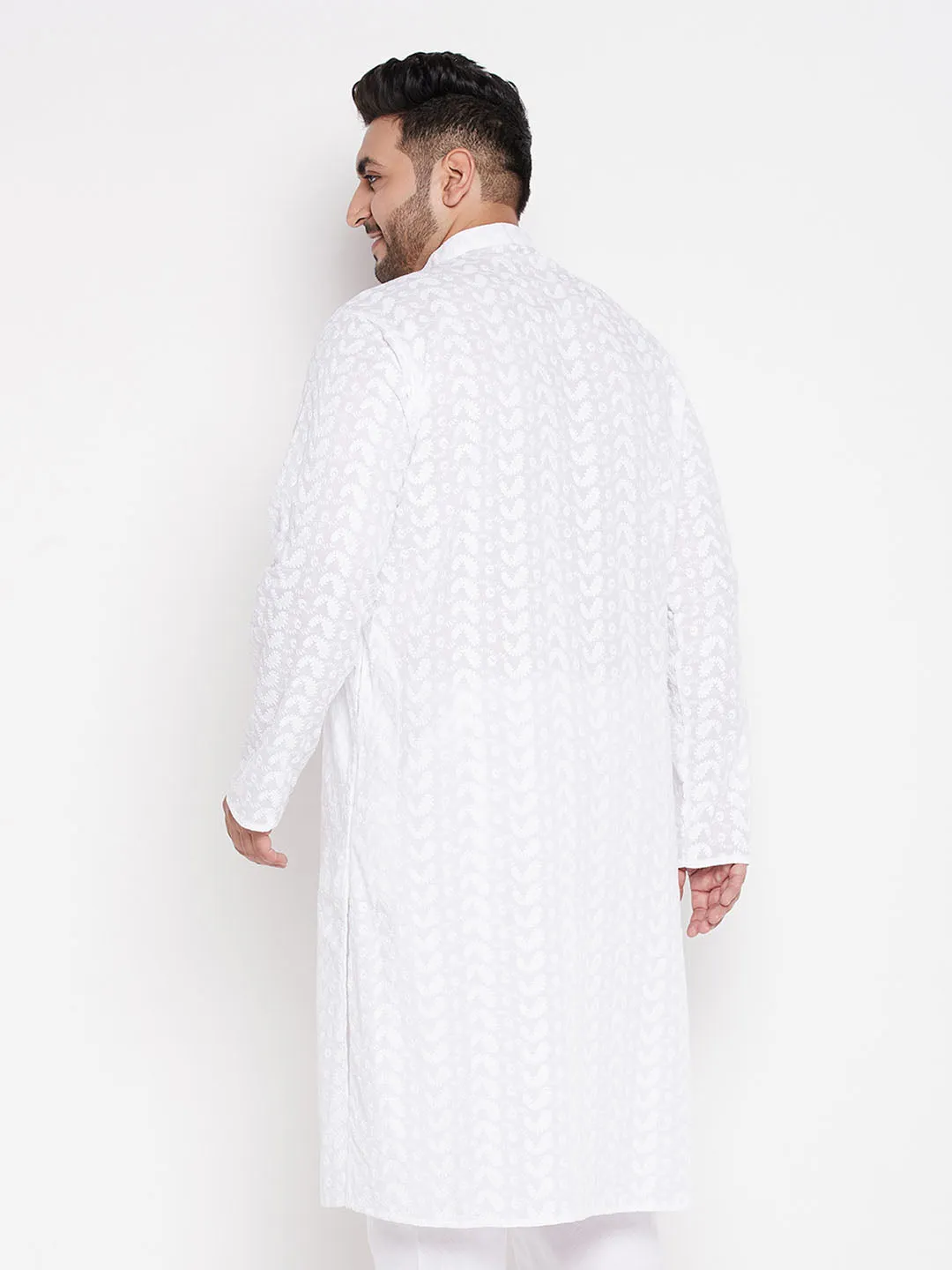 VASTRAMAY White Chikankari Embroidered Men's Kurta