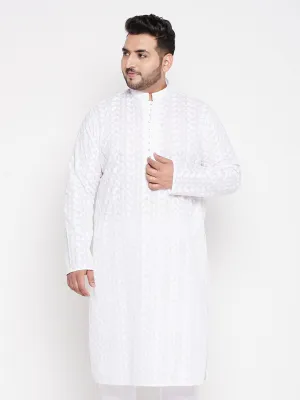 VASTRAMAY White Chikankari Embroidered Men's Kurta