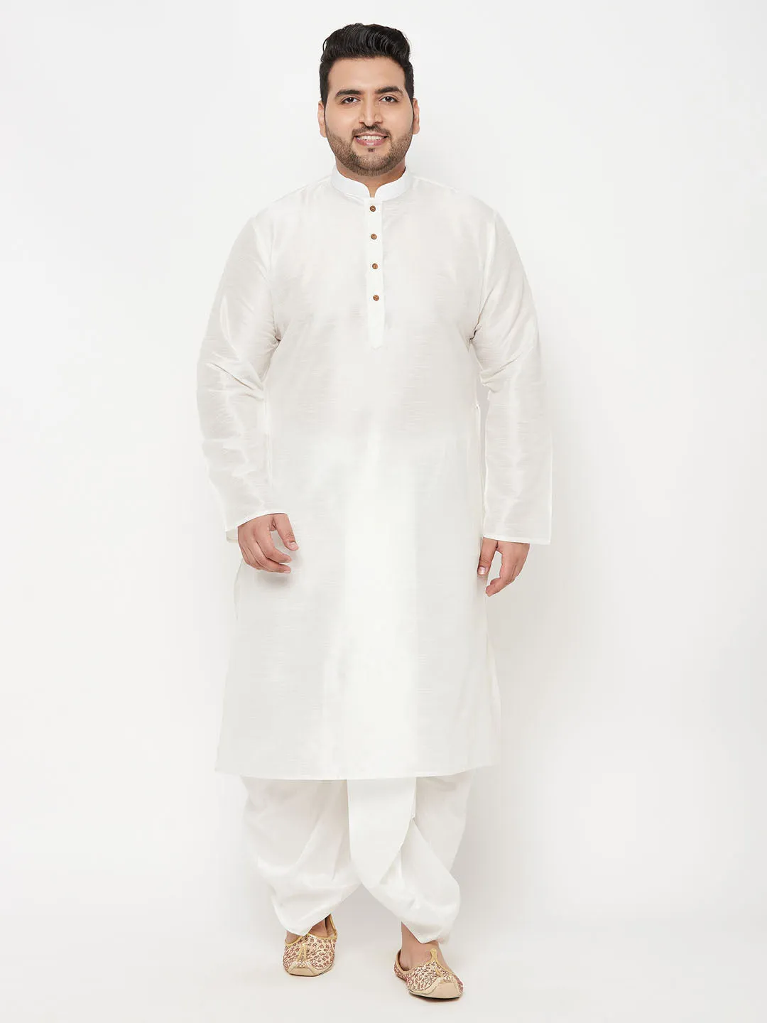 VASTRAMAY White Cotton Kurta And Dhoti Set