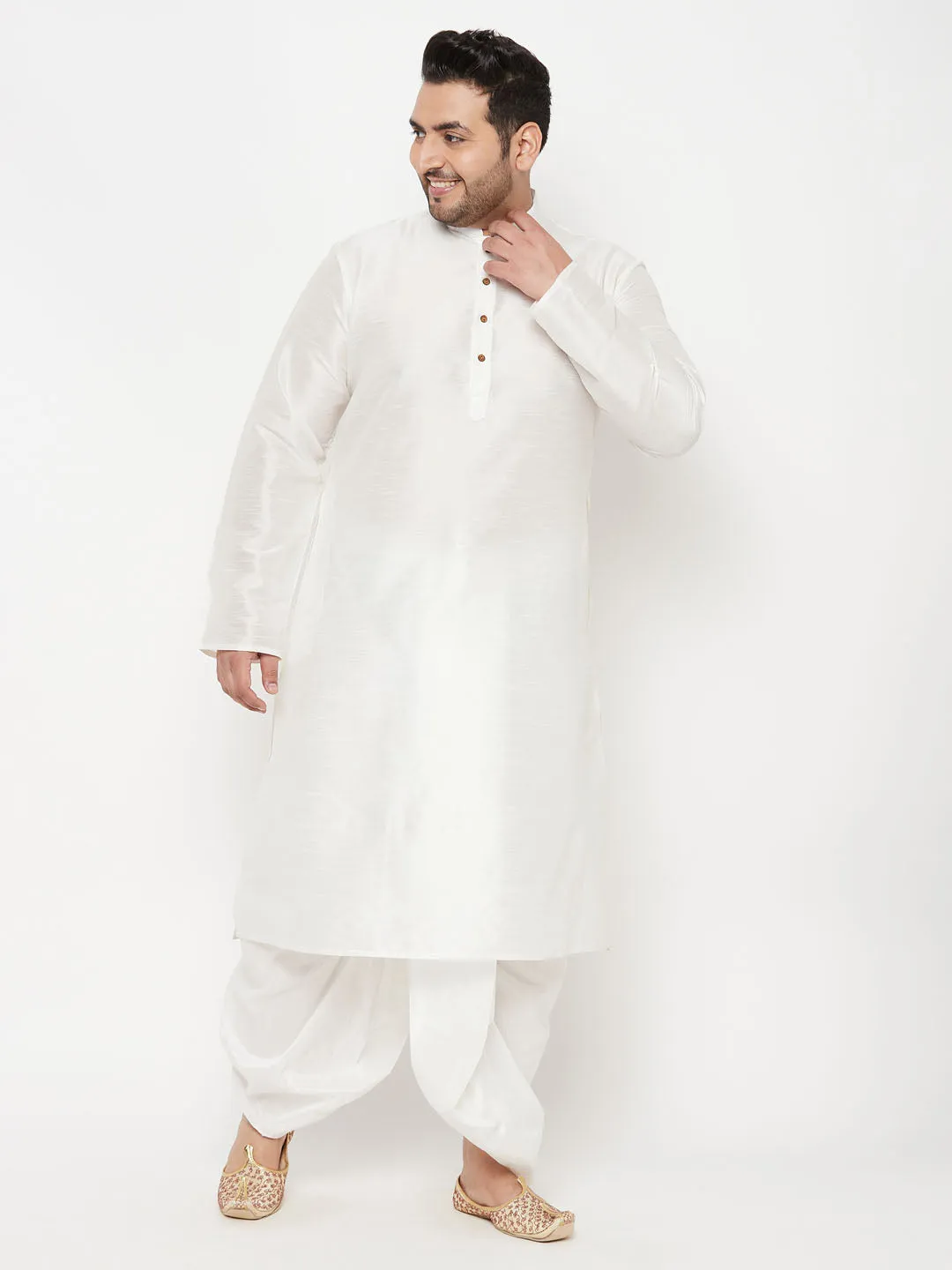 VASTRAMAY White Cotton Kurta And Dhoti Set