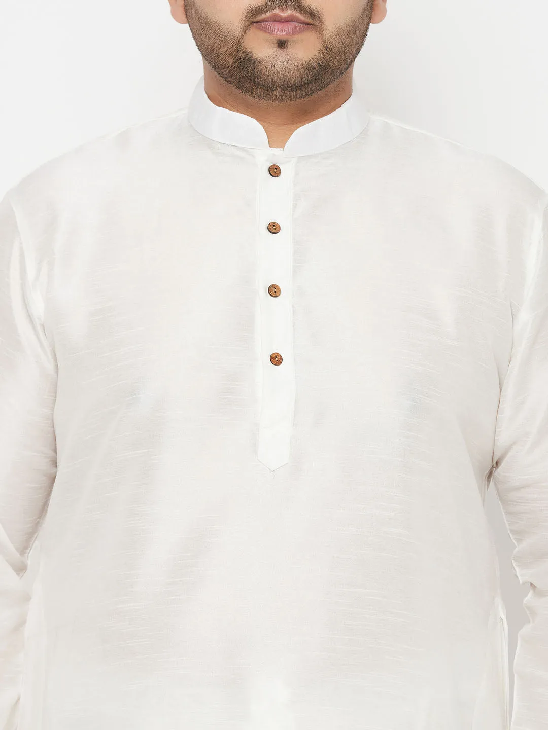 VASTRAMAY White Cotton Kurta And Dhoti Set