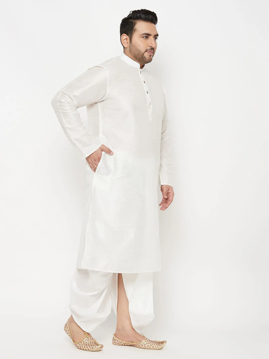 VASTRAMAY White Cotton Kurta And Dhoti Set