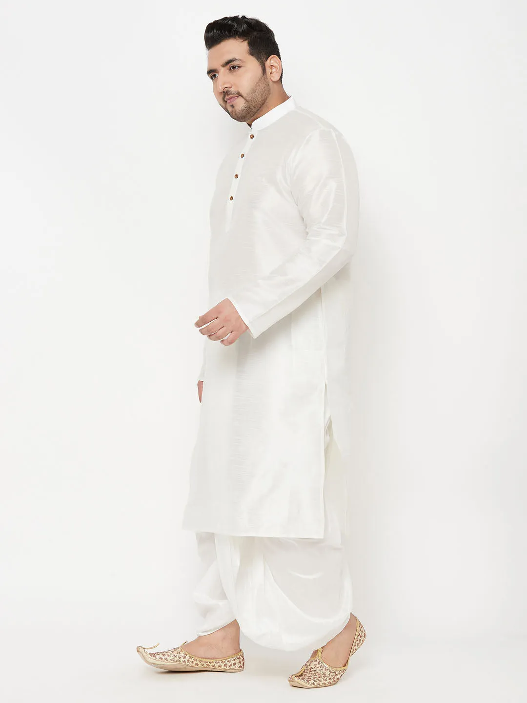 VASTRAMAY White Cotton Kurta And Dhoti Set