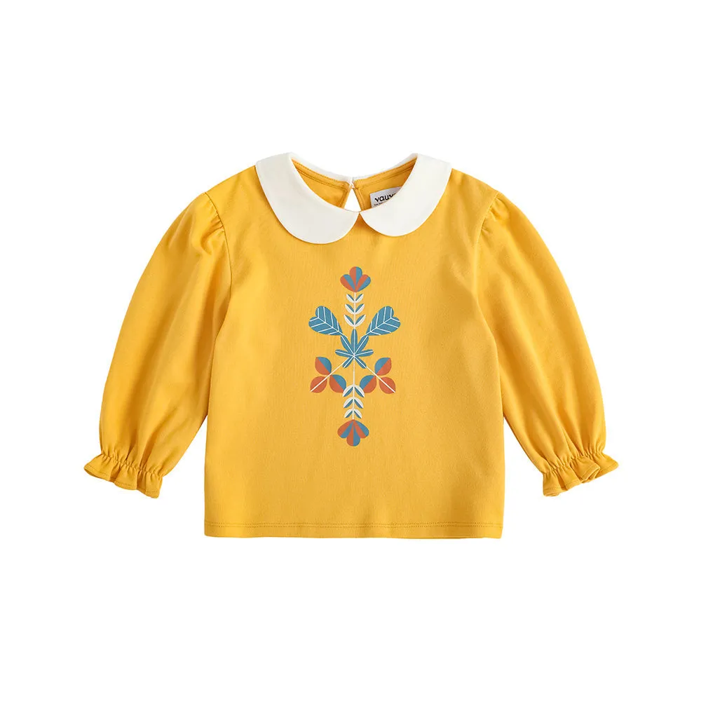 Vauva FW23 - Girls Floral Pattern Cotton Tops (Yellow)