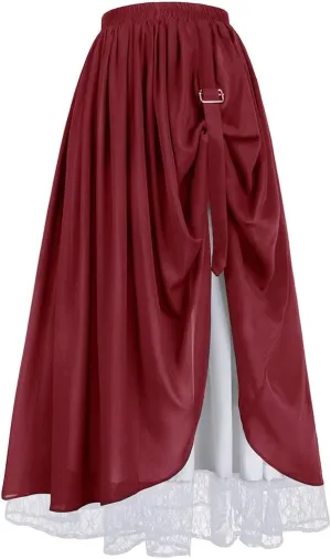 Victorian Renaissance Style Skirt Women's Long Skirt Double Layered Maxi Long Skirt