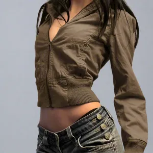 Vintage Cropped Jacket | Women’s Casual Coat Slim Pocket Zip Up
