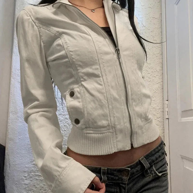 Vintage Cropped Jacket | Women’s Casual Coat Slim Pocket Zip Up