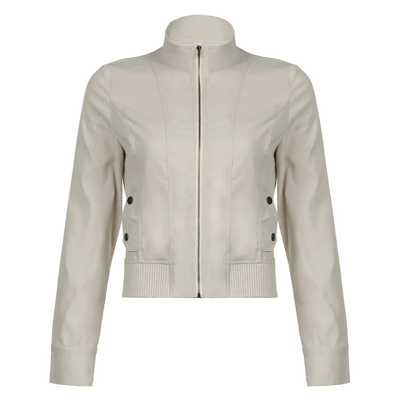 Vintage Cropped Jacket | Women’s Casual Coat Slim Pocket Zip Up