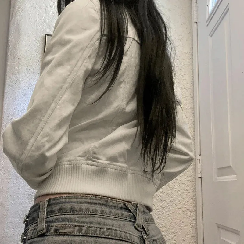 Vintage Cropped Jacket | Women’s Casual Coat Slim Pocket Zip Up