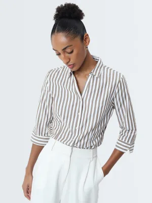 Wardrobe Taupe Stripe Printed Shirt