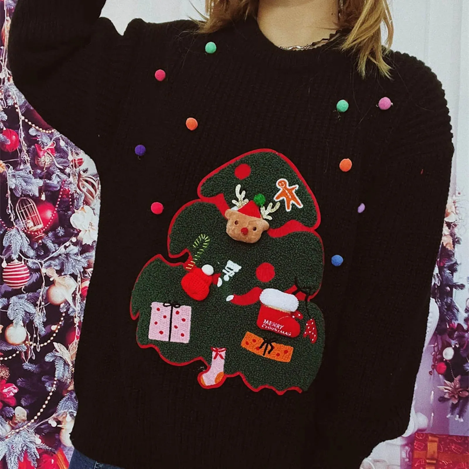 Wenkouban-Christmas Thanksgiving outfits_Christmas Handmade Decoration Tree Closet Staples Work Pullover Christmas Sweater