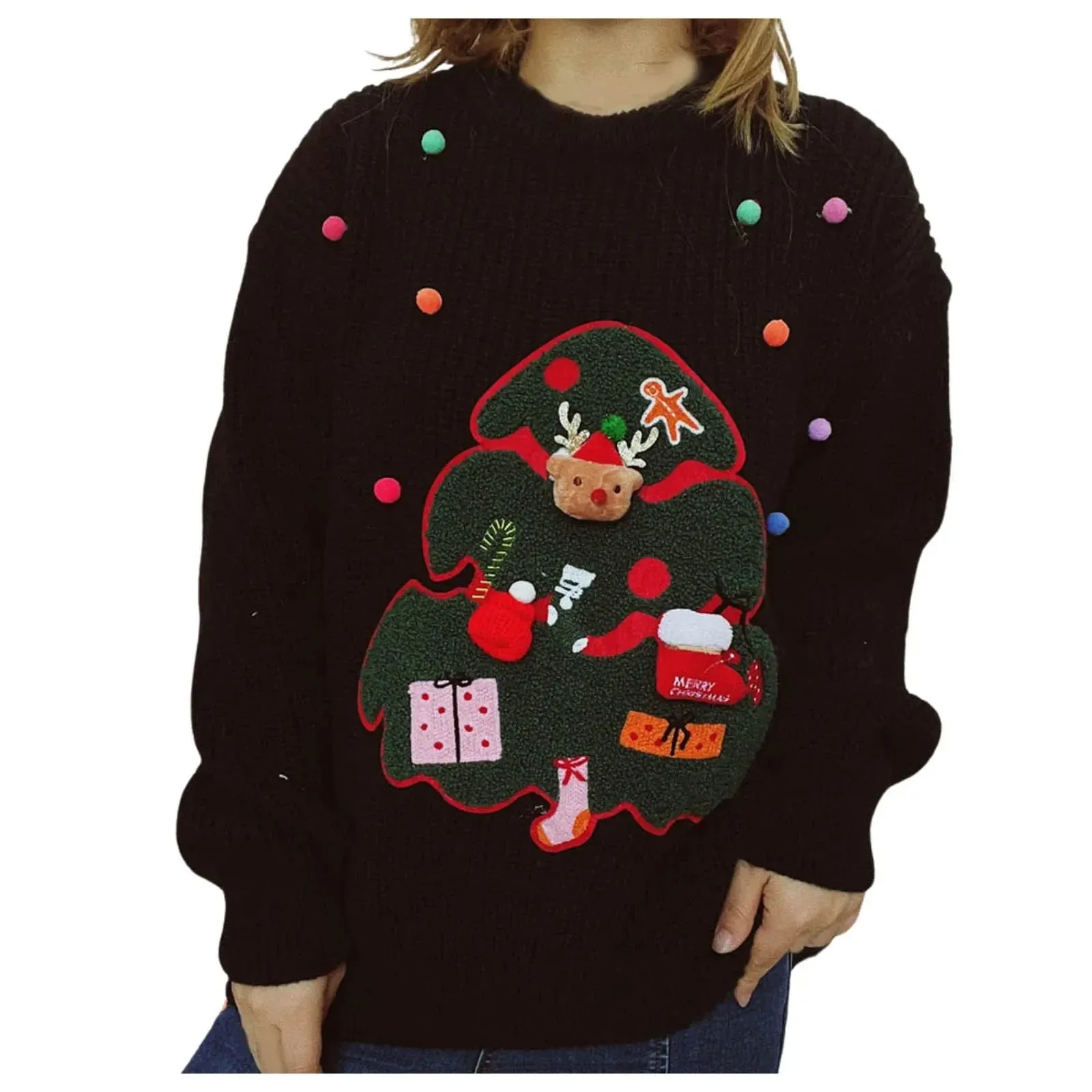 Wenkouban-Christmas Thanksgiving outfits_Christmas Handmade Decoration Tree Closet Staples Work Pullover Christmas Sweater