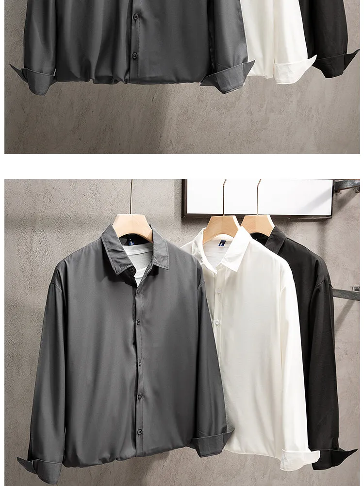White Shirts Men Long Sleeve Button Tops Casual Loose Breathable Couple Solid Turn Down Collar Camisa De Homem Handsome Fashion