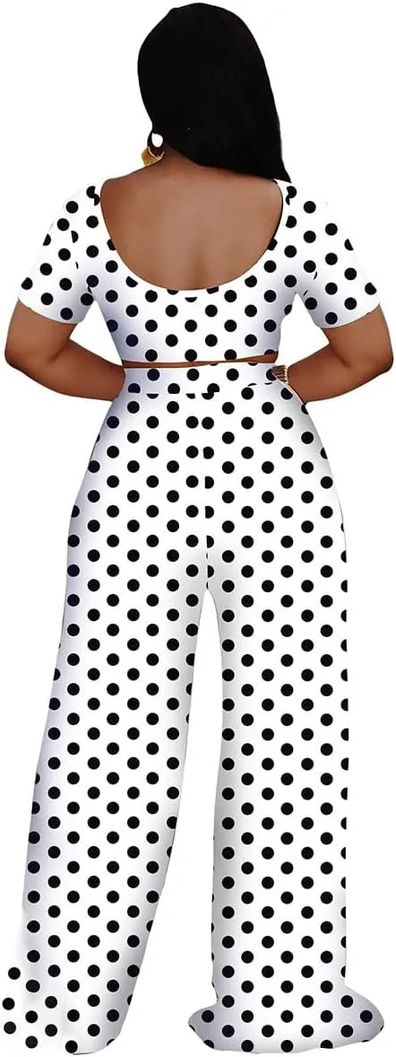 Women 2 Piece Sexy Bodycon Crop Top High Waist Wide Leg Pants Set Plus Size Outfits