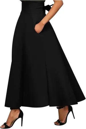 Women Maxi Skirts with Pockets A Line Summer Skirts Flowy Pleated Skirts High Waist Casual Skirts Long Business Skirt