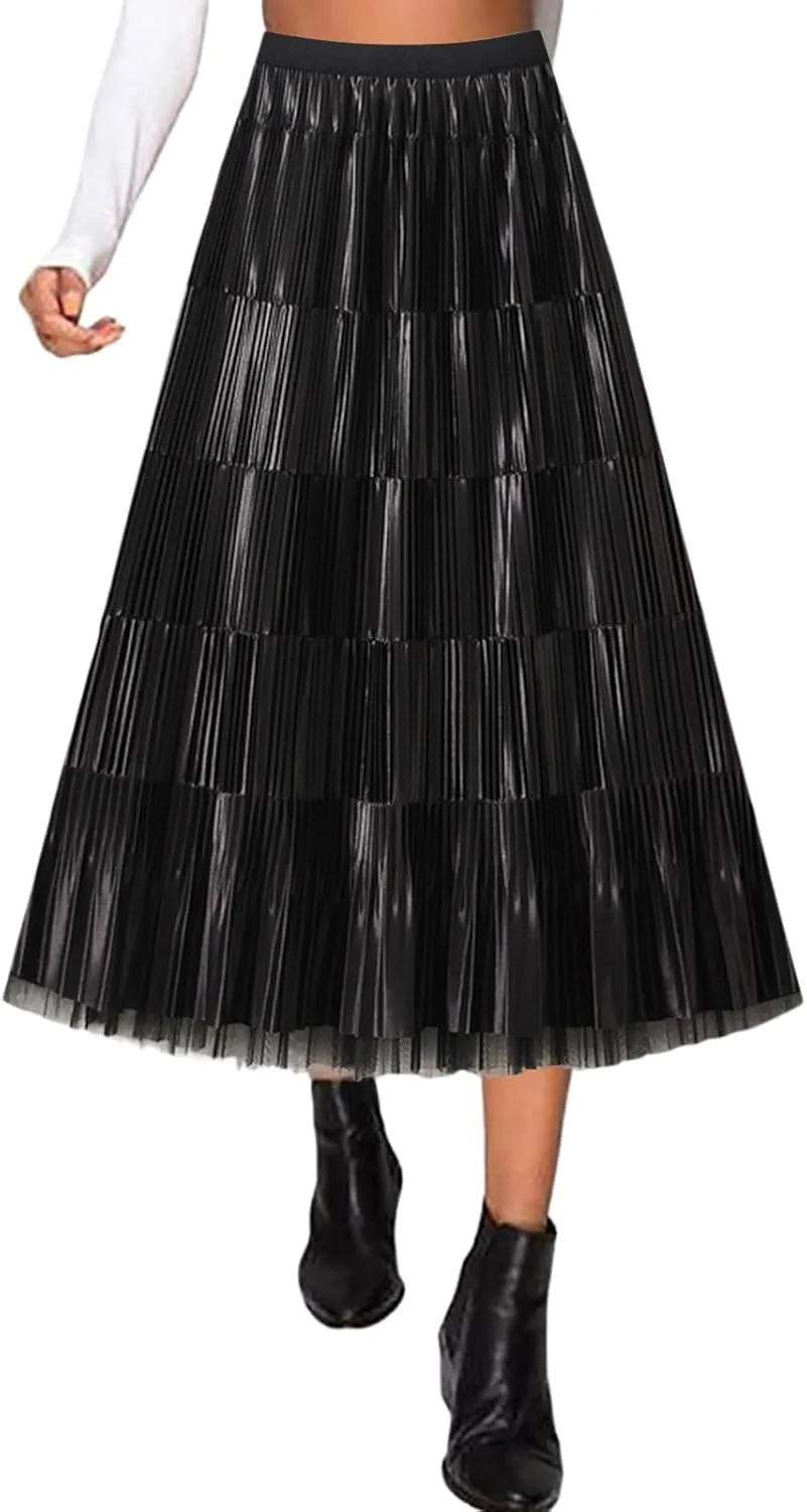 Women Mid Length Skirt Dance Party A Line High Waisted Reversible Tulle Skirt Holiday Party Midi Wrap Skirt with