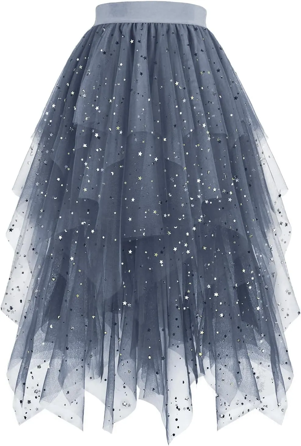 Women Sequin Tulle Tutu Skirt, Fashion Layered Irregular Hem Puffy Fairy Skirts High Waisted Comfy Sparkly Party Clothes