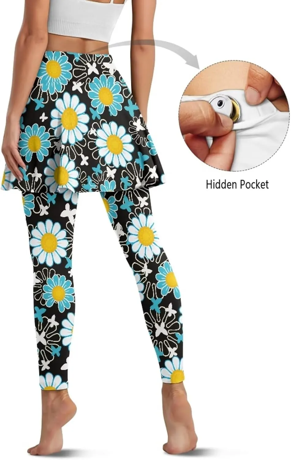 Women Tennis Skirted Legging for Active Skort Athletic Ruffle Pleated Golf Sport Skirts Pants with Pocket