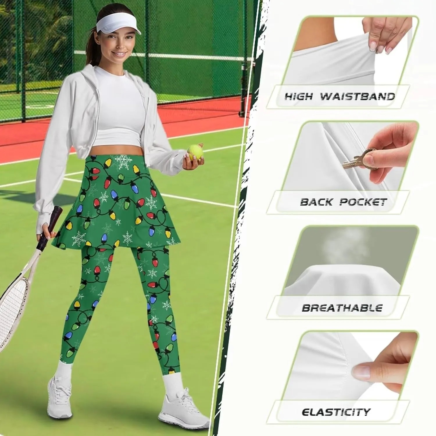 Women Tennis Skirted Legging for Active Skort Athletic Ruffle Pleated Golf Sport Skirts Pants with Pocket