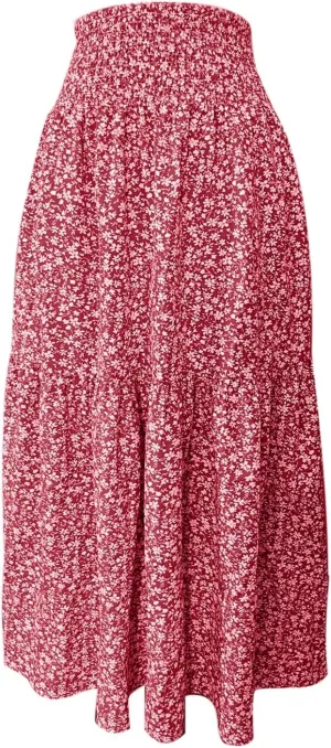 Womens Floral Maxi Skirts 2025 Summer Boho Ruffle Long Skirts for Women Women's A-Line Midi Skirt Flowy Dresses