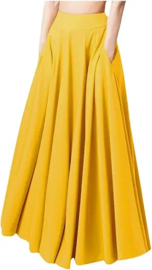 Women's Flowy Maxi Skirt 2025 Spring Summer Pleated Long Skirts High Waisted Casual Work Skirts with Pockets