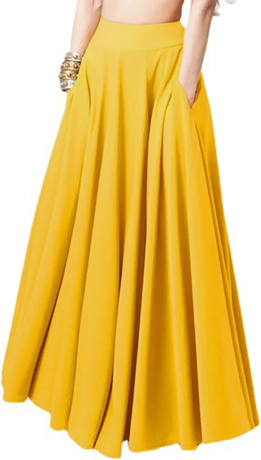 Women's Flowy Maxi Skirt 2025 Spring Summer Pleated Long Skirts High Waisted Casual Work Skirts with Pockets