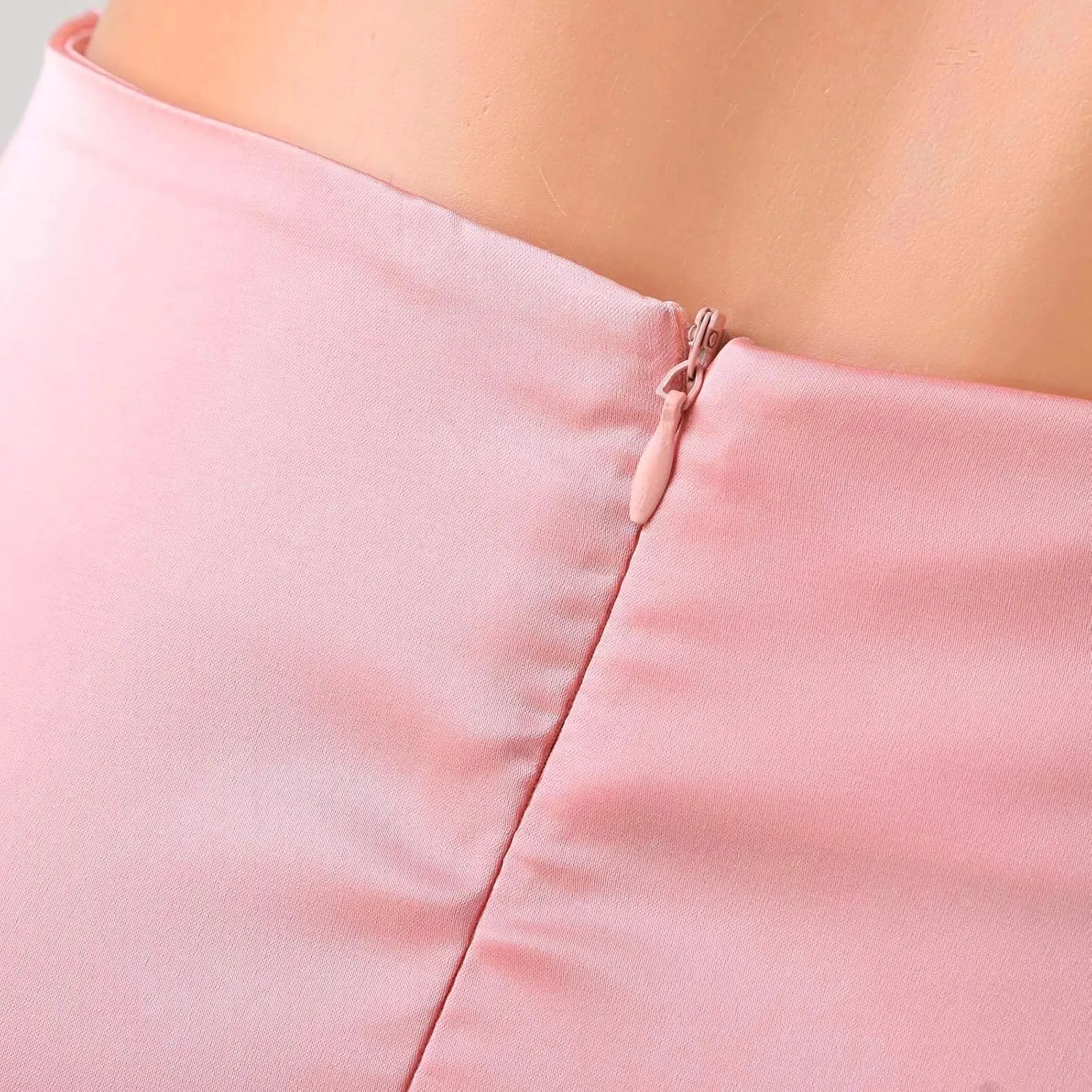 Womens Satin Skirts Casual Silk Midi Skirt High Waisted Flared A-line Long Skirts Zipper Elegant Work Skirts