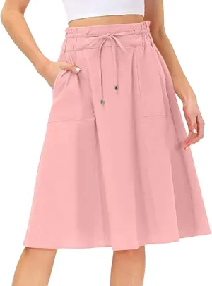 Womens Skirts Women Elastic High Waist Boho Maxi Skirt Casual Drawstring A Line Long Skirt Women's Midi Skirt
