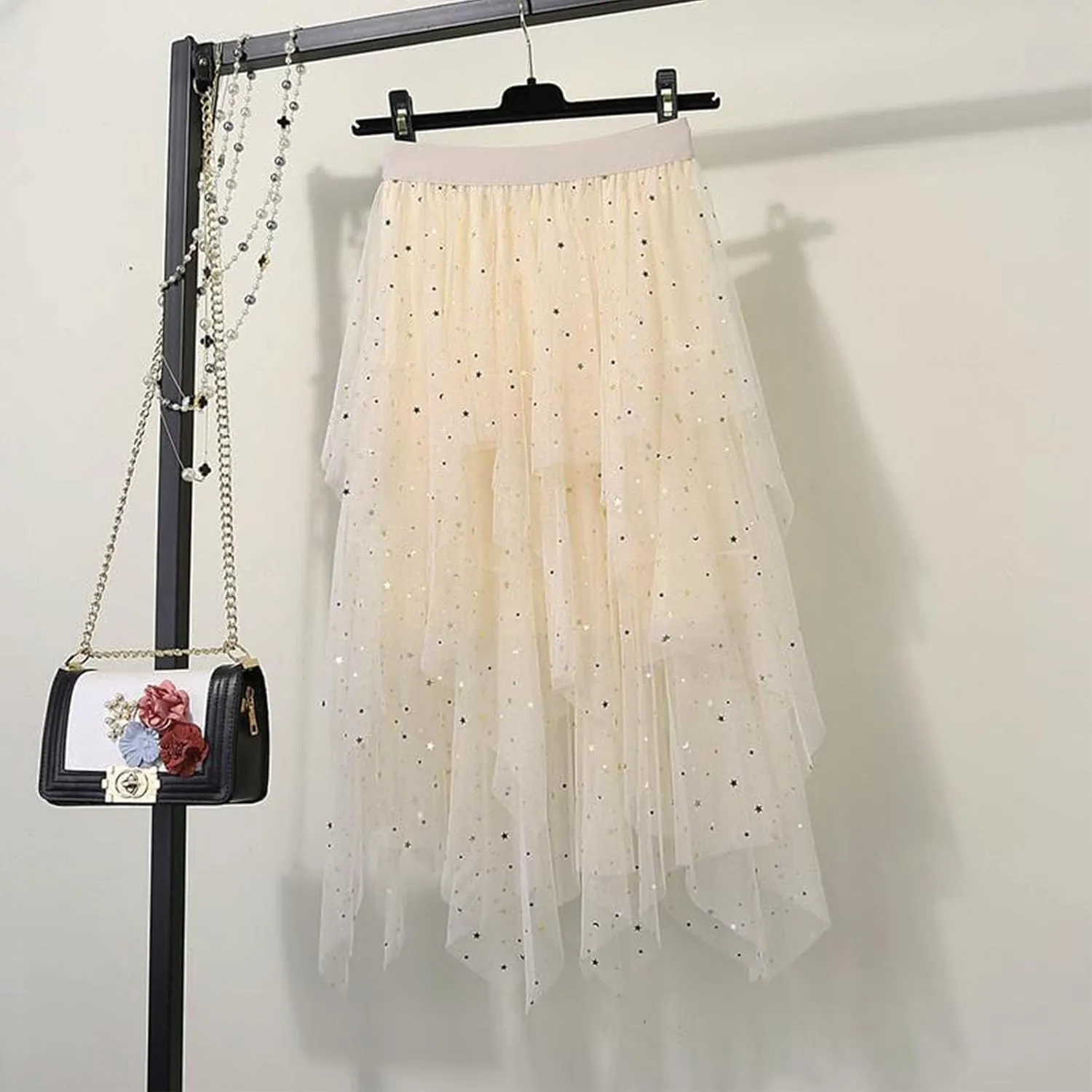 Women's Tulle Sparkly Skirts High Waisted Lightweight Quick Dry Mesh Midi Casual Smooth Aline Swing Skirt