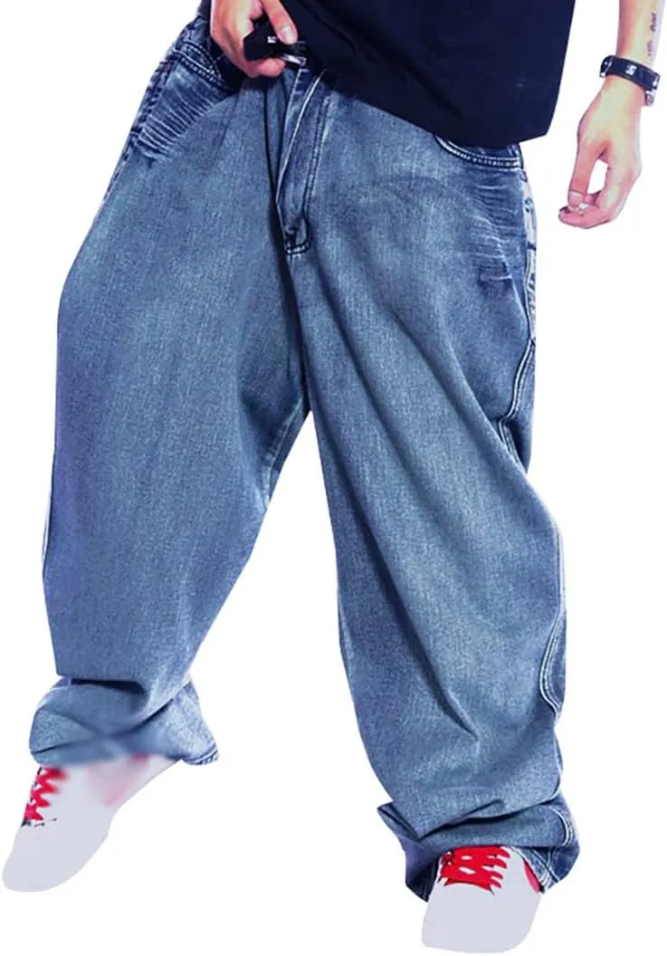 XYGJZ Mens Baggy Jeans Plus Size Hip Hop Wide Straight Leg Loose Fit Denim Pants for Big Fat Men