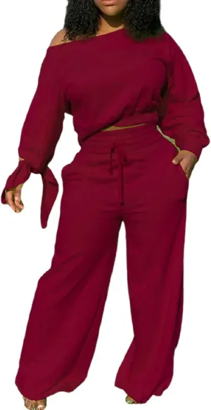 Yiershu Women's 2 Piece Outfits Casual Sweatsuits Long Sleeve Loose Matching Wide Leg Tracksuit Pants Sets with Pockets