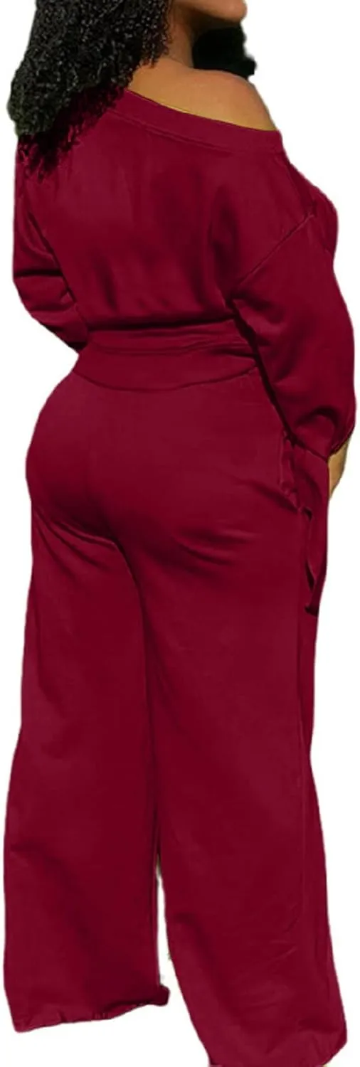 Yiershu Women's 2 Piece Outfits Casual Sweatsuits Long Sleeve Loose Matching Wide Leg Tracksuit Pants Sets with Pockets